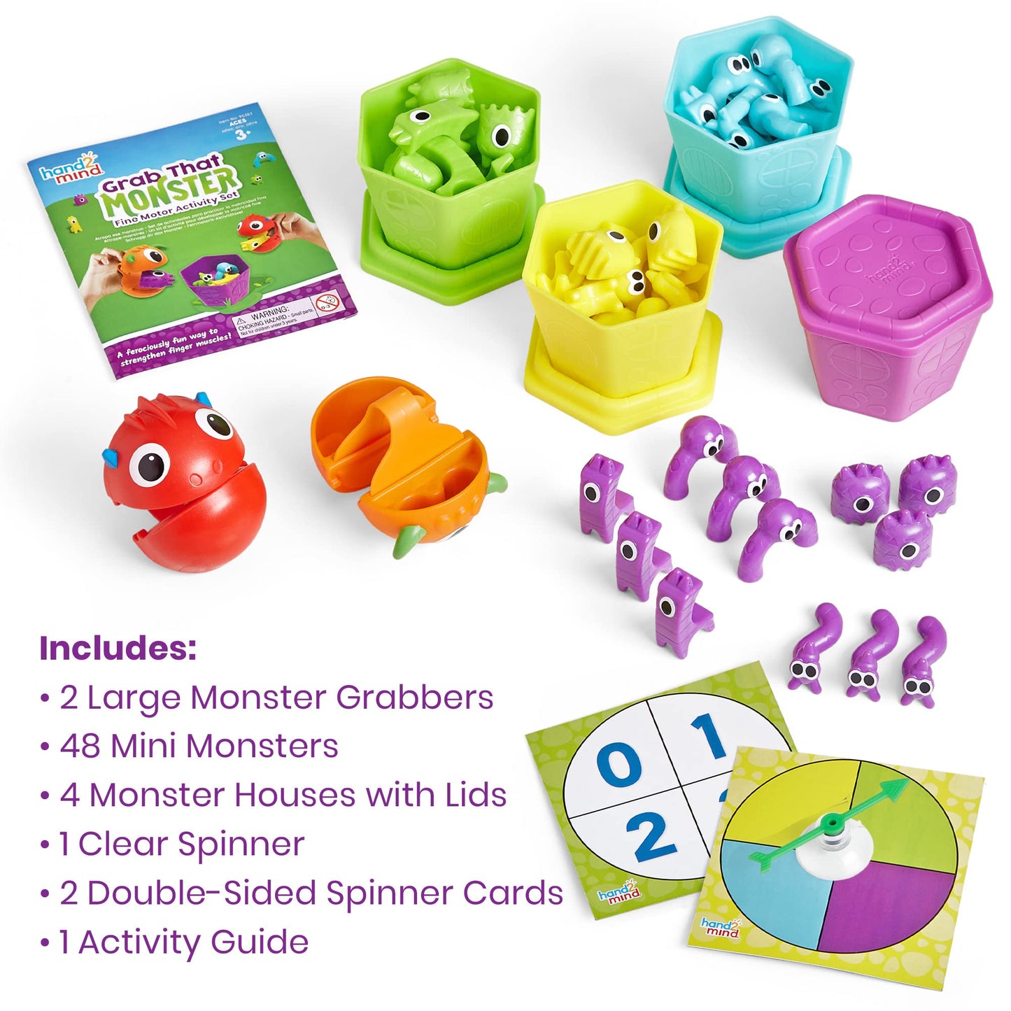 hand2mind Grab That Monster Fine Motor Activity Set, Occupational Therapy Toys, Pincer Grasp Fine Motor Skills Toys for Toddlers 3-4, Play Therapy Games for Kids, Preschool Learning Activities