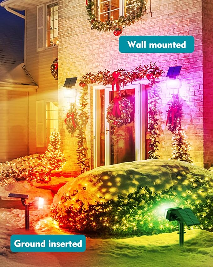 Solar Spot Lights Outdoor Waterproof IP65,[49 LEDs/6 Pack] RGB Christmas 7 Modes Color Changing Solar Spotlights, Adjustable Landscape Flood Powered Lights for Yard Garden Pathway(Multicolor)