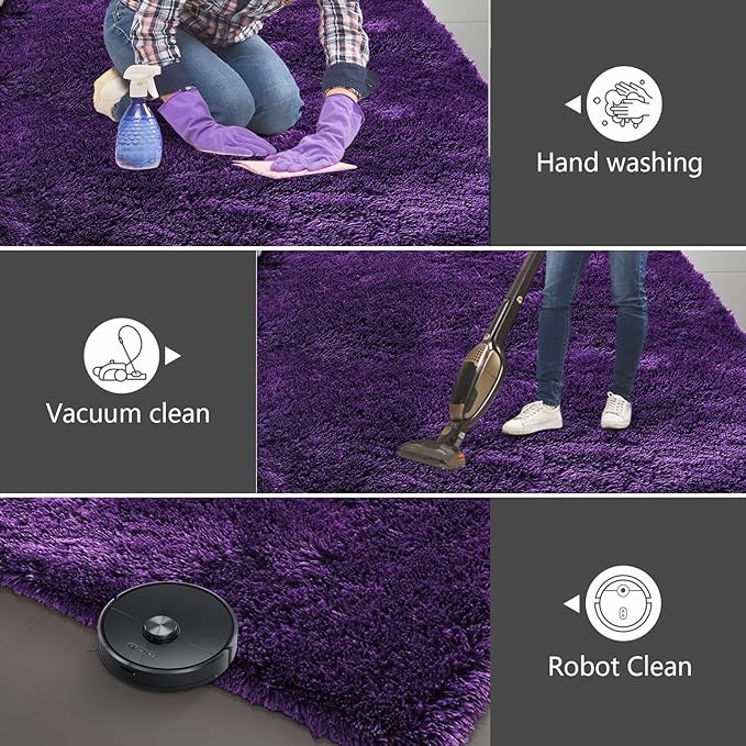 Shag Area Rugs for Bedroom Living Room,5X8 Ultra Soft Purple Fluffy Area Rugs for Dorm, Indoor Carpet Nursery Rugs for Kids Girls Room Home Decor, Purple