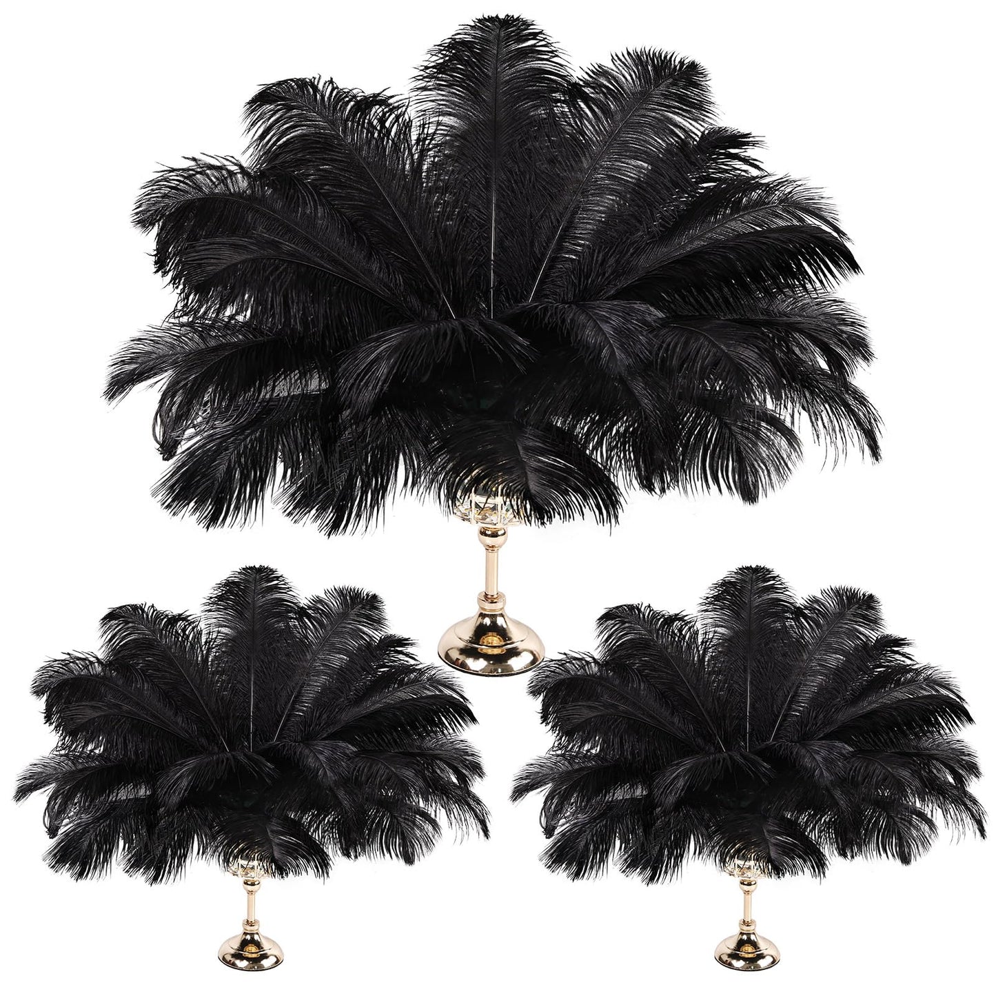 THARAHT Ostrich Feathers 90pcs Large Natural Bulk for Vase Crafts Wedding Party Centerpieces Christmas Tree Decoration Feathers,Black