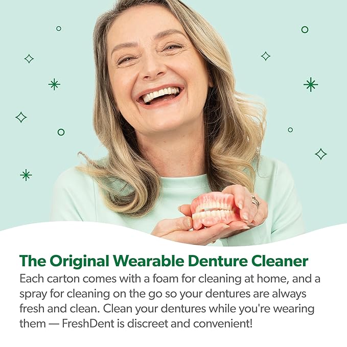 EverSmile FreshDent Denture and Partial Denture Cleaner + Teeth Whitening Spray and Foam– Travel Size Alternative to Cleaning Tablets That Eliminates Bacteria and Fights Bad Breath – 50ml + 10ml (2pk)