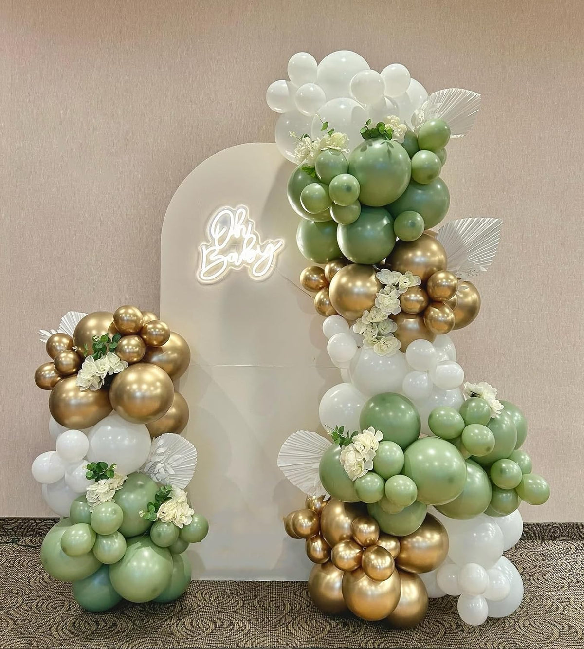 Sage Green White Gold Balloon Arch Kit, 156Pcs Latex Balloons Different Sizes 18 12 10 5 Inch Party Balloon Garland Kit for Baby Shower, Wedding, Engagements, Birthday, Anniversary Decorations