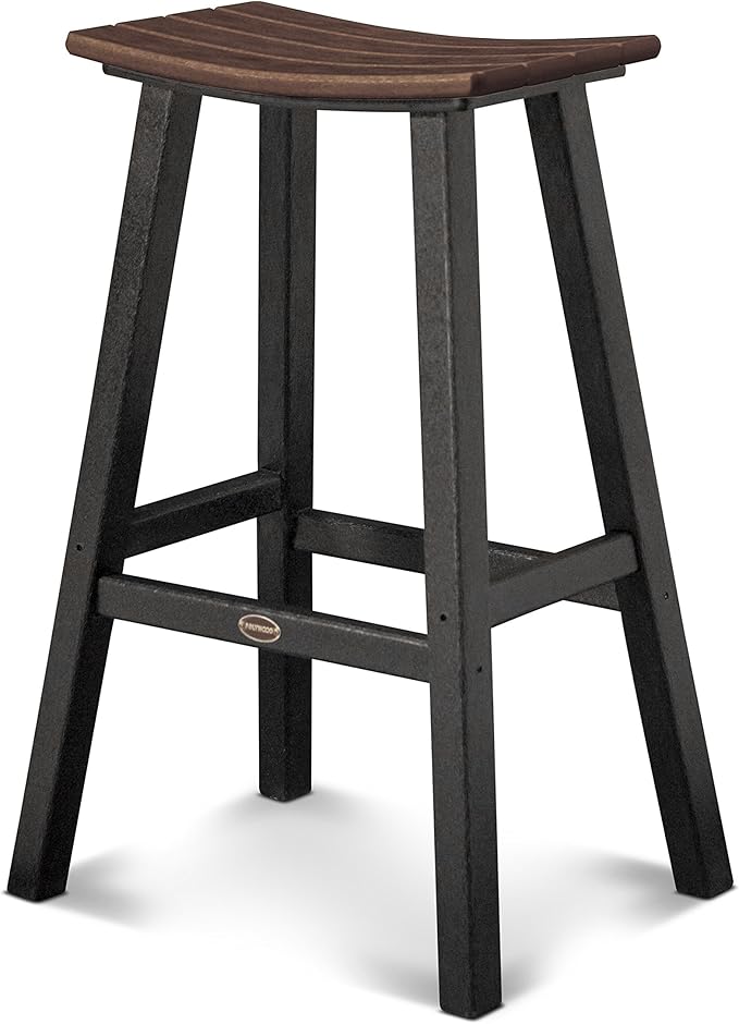 POLYWOOD 2012-FBLMA Contempo Bar Height Saddle Seat Barstool, Black Frame, Mahogany