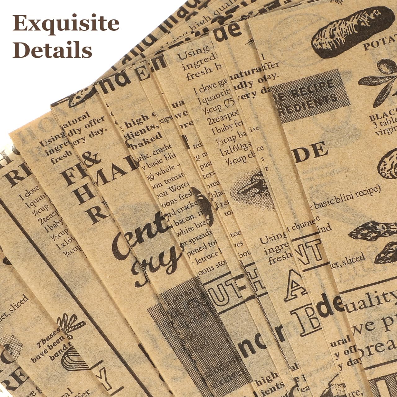 DOITOOL Decorative Newspaper Parchment Paper - 50 Sheets Wax Paper for Food, Greaseproof Bbqs Picnic Bakery Liner