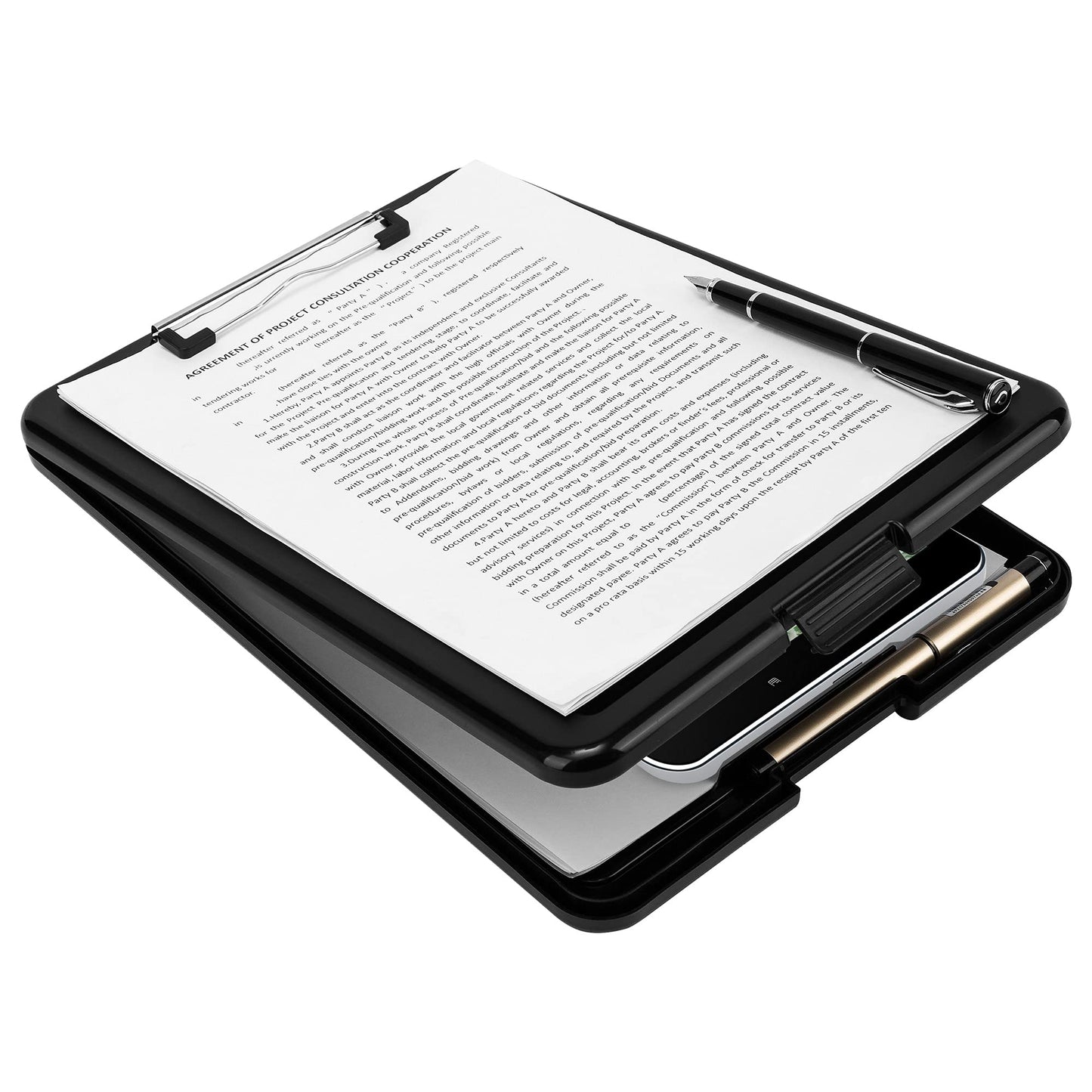 Amazon Basics Sturdy Plastic Storage Clipboard for School & Office Supplies, Lightweight, Black, 2-Pack