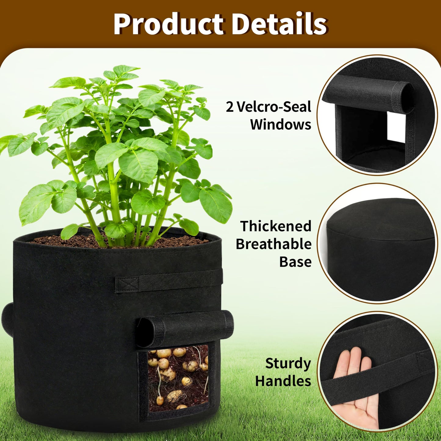 SORANGEUN 30 Gallon Potato Grow Bags 2-Pack with Dual Harvest Windows & Reinforced Handles, Non-Woven Fabric Planter for Potatoes, Tomatoes, Vegetables