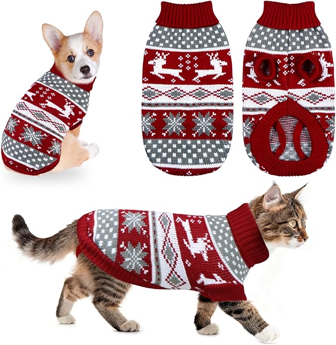 GOYOSWA Dog Christmas Sweater Pet Winter Warm Coat Pajamas Small Dog Sweaters Reindeer Snowflake Christmas Sweater for Large Cats Small Dogs (Reindeer, XL)