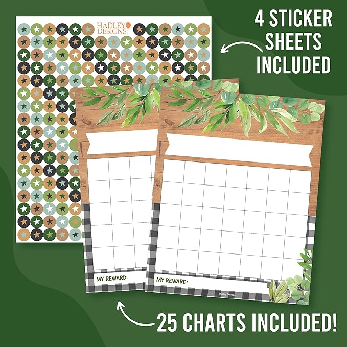 Sticker Chart for Kids Behavior at Home & Classroom - 25 Reward Chart for Kids Incentives, Gold Star Sticker Sheets, Farmhouse Incentive Charts for Classroom Must Haves
