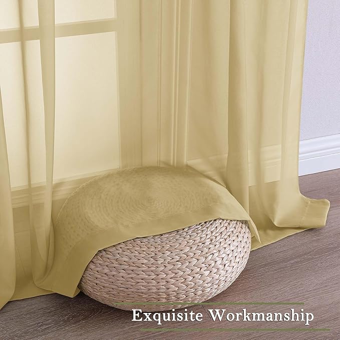 Lecloud Gold Sheer Curtains 120 Inches Long 2 Panels Set, Rod Pockets Light Filtering Curtains for Living Room Bedroom Dining Room, Solid Color Airy Voile Rustic Drapes, Each Panel 59" W x 120" L