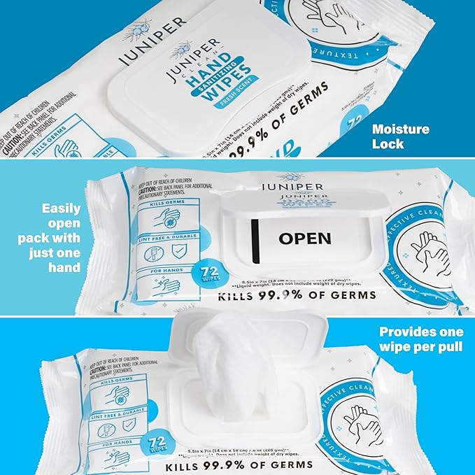 24 Pack Hand Sanitizing Wipes, 1728 Count Disposable Hand Sanitizer Wipes, Fresh Scent, Lint Free & Durable