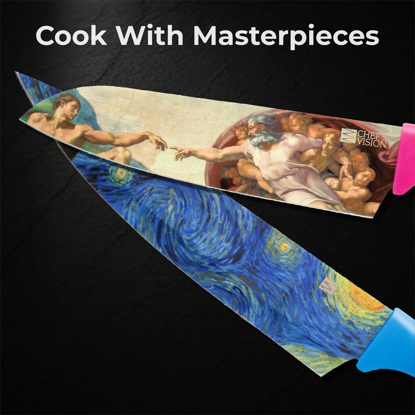 CHEF'S VISION Masterpiece Knife Set -6-Piece Stainless Steel Cutting Knives Set for Kitchen - Stunning Artistic Designs, Great Gift for Women or Men - Unique Kitchen Knife Set Gift for Art Lovers