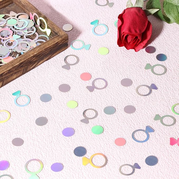 200PC Wedding Confetti for Tables Bachelorette Confetti Ring Confetti Scatters Suitable for Iridescent Themed Bridal Shower Engagement Hen Party Decorations