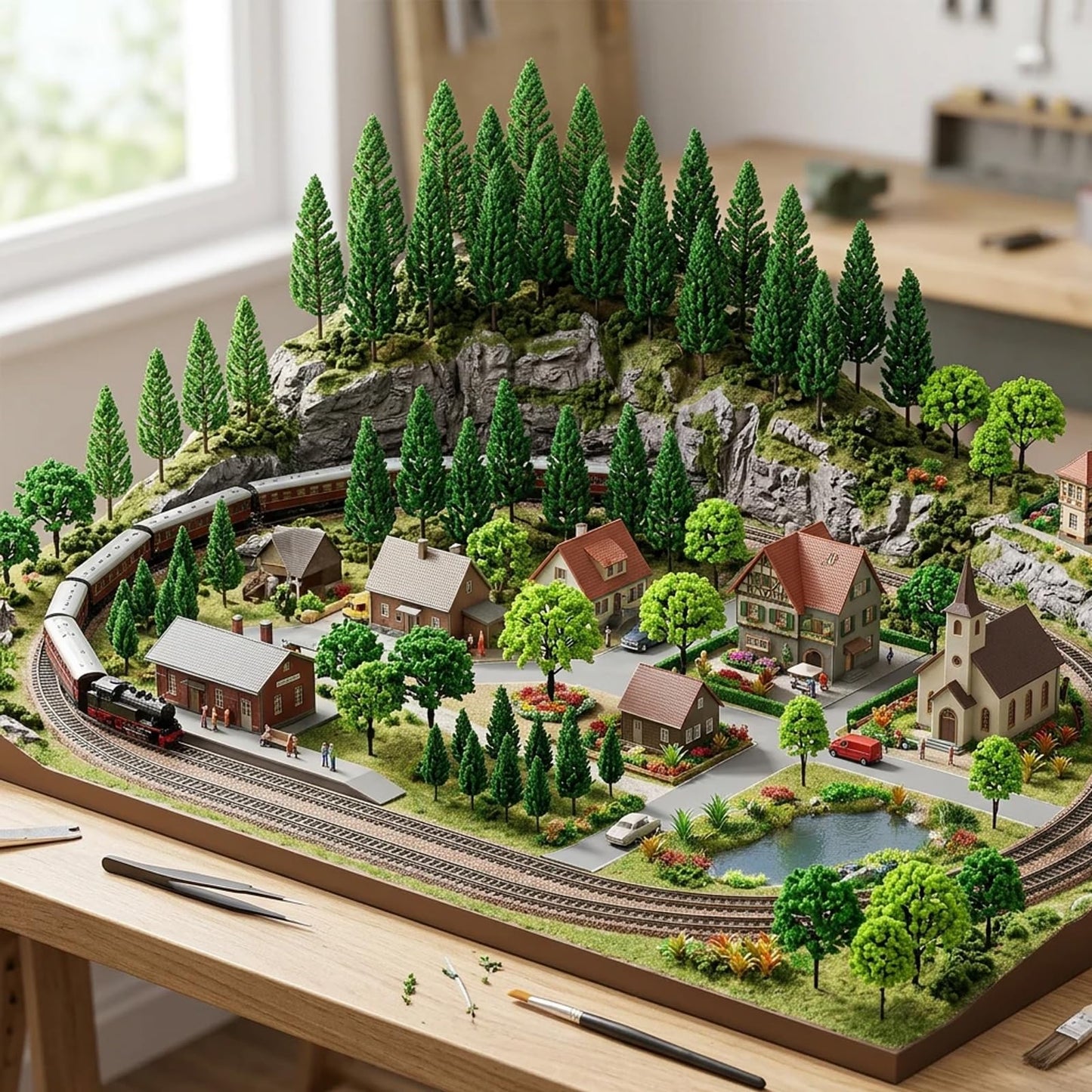 Choisonye Model Trees 1.1-5.1inch Mixed Diorama Green Model Trees Colorful Grass Architecture Mini Trees for Crafts Building Model Railway Scenery Landscape Supplies