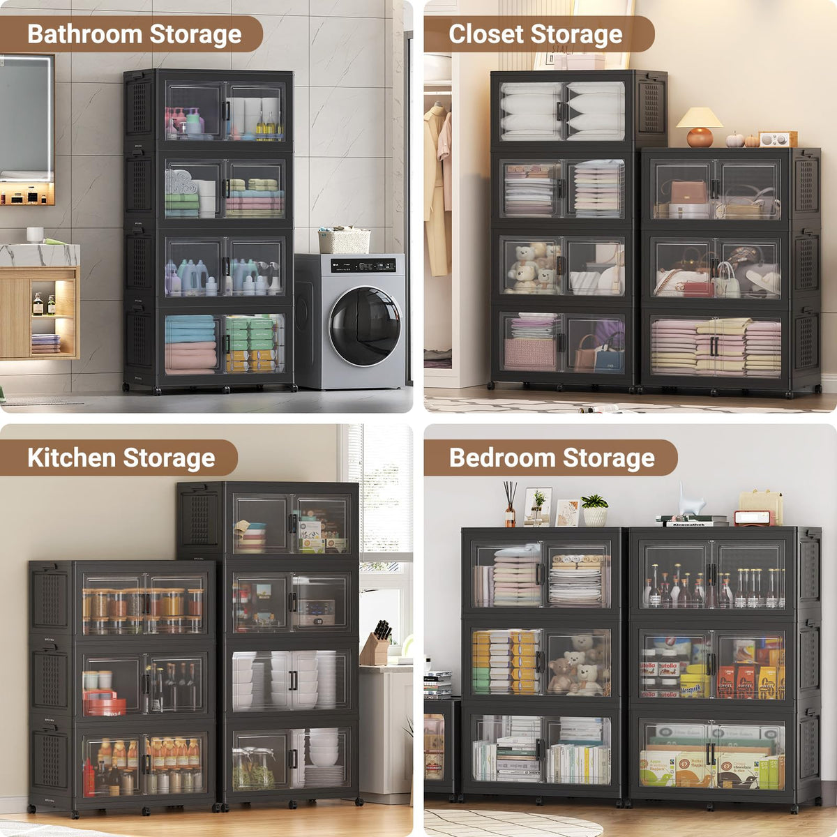 600 Qt Stackable Storage Bins Foldable Cabinet (3 Count)