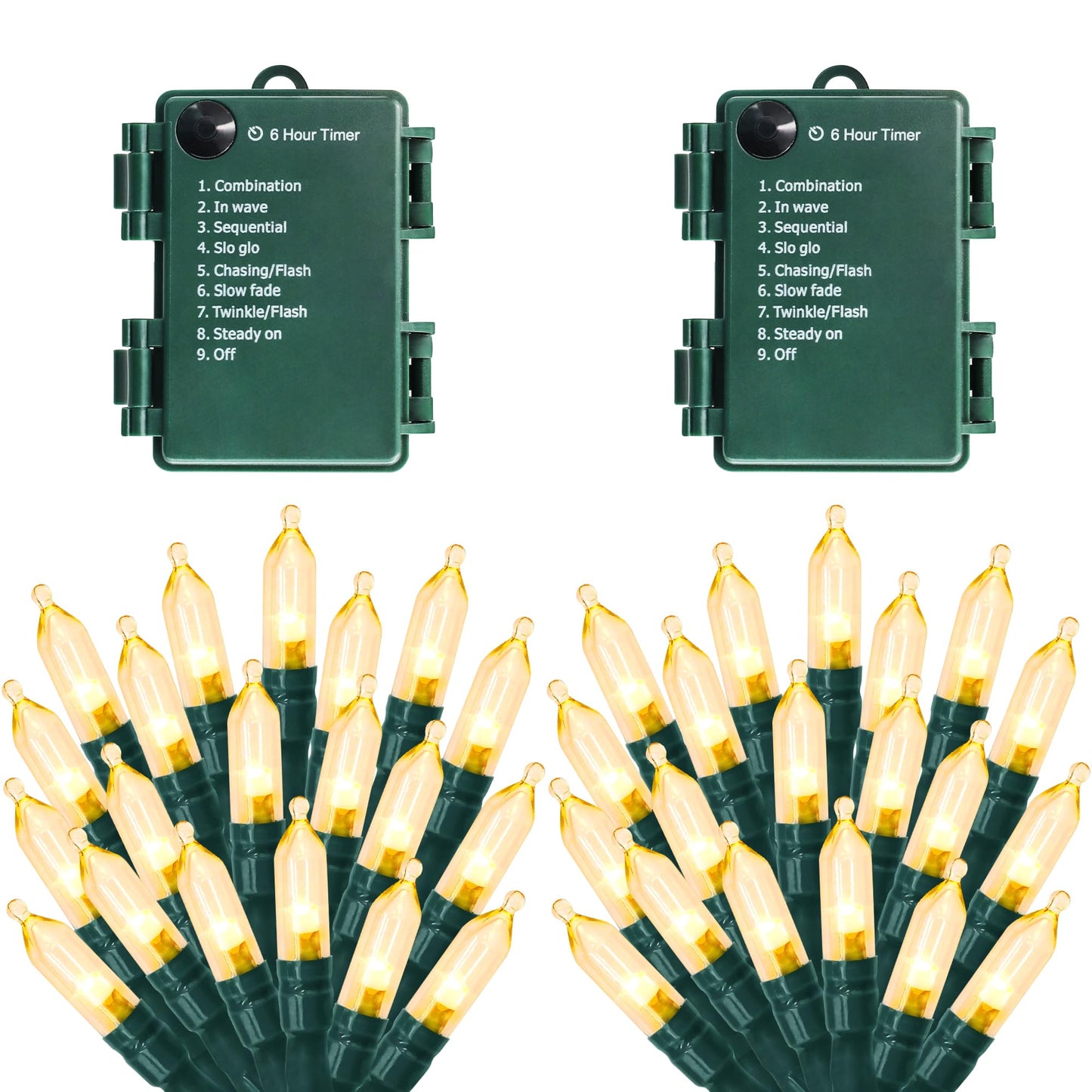 NovaFloat 50LED String Lights, Battery Operated, Timer, 8 Modes, Waterproof, Warm White, 2 Pack