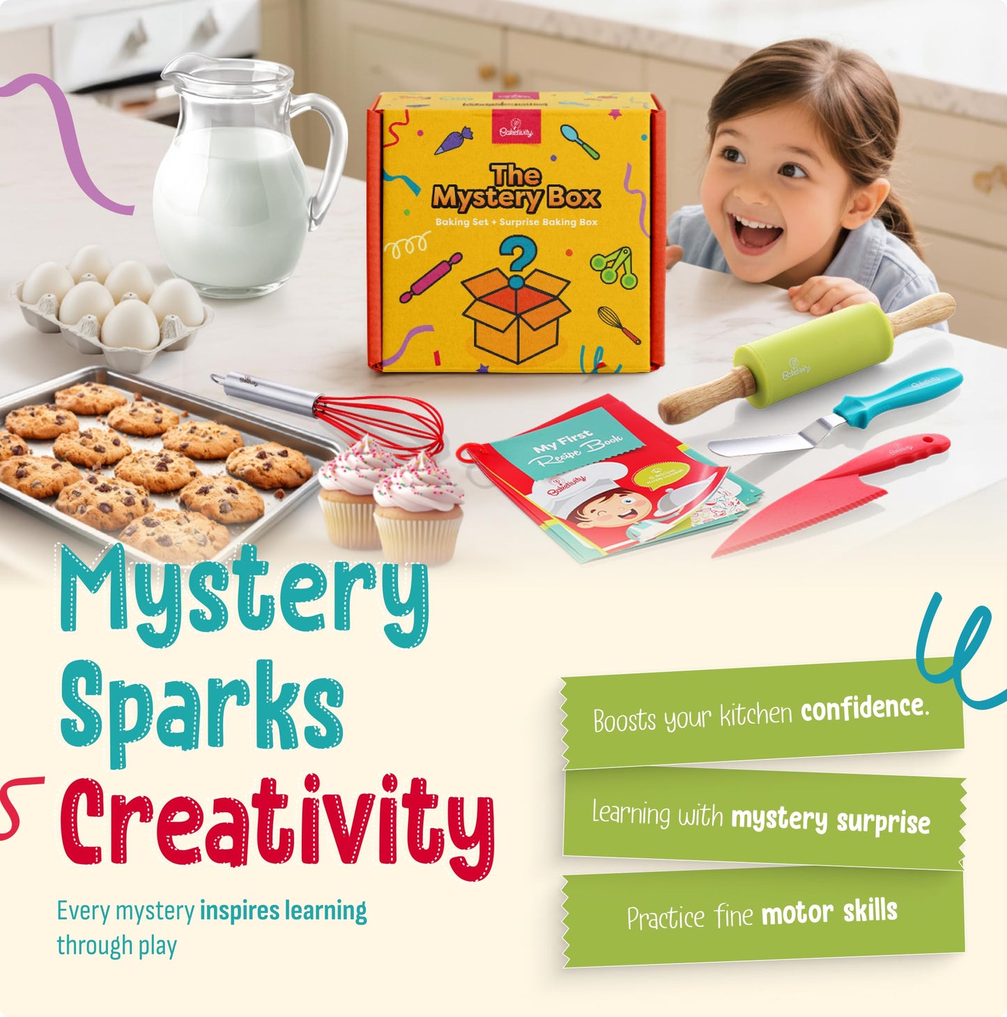 Baketivity Mystery Box – Real Cooking Utensils for Children – Safe, Durable, and Fun Kitchen Accessories – Gift for Young Chefs