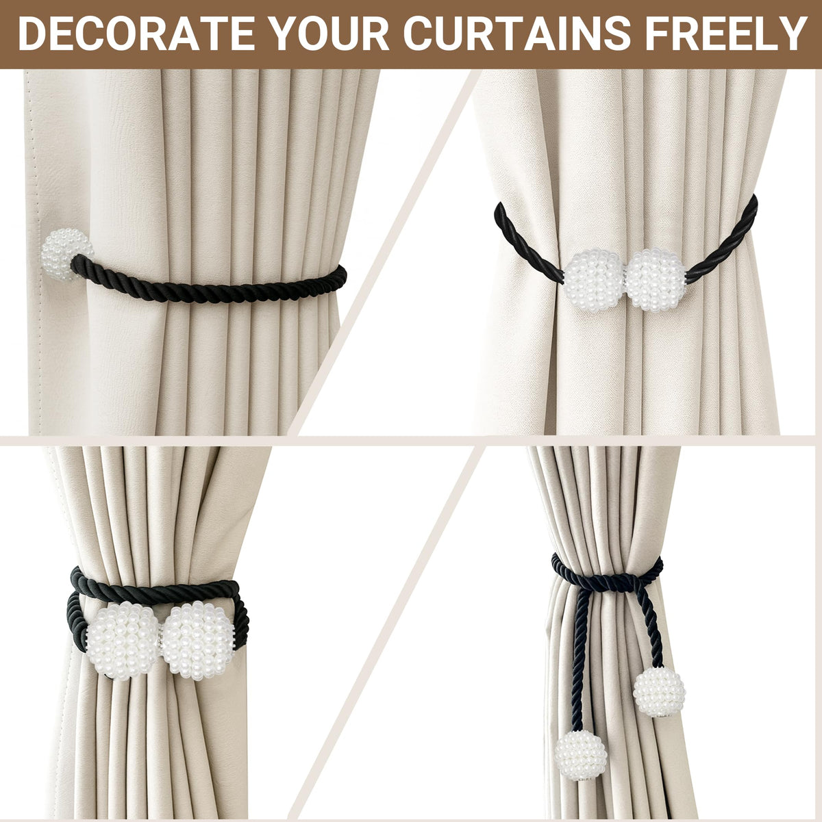 Magnetic Curtain Tiebacks Black 6pcs (6 Count)