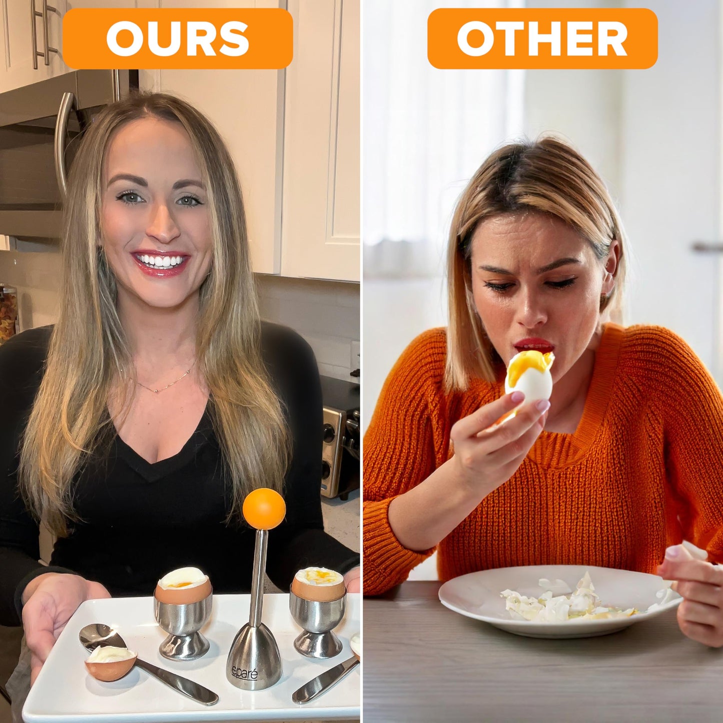 Epare Egg Cracker Topper Set & Steel Egg Cracker Topper Set - Complete Soft Boiled Egg Tool Set - Includes Egg Cups Cutter & Spoons - Holder Cup Spoon & Peeler - Easy Eggs Opener