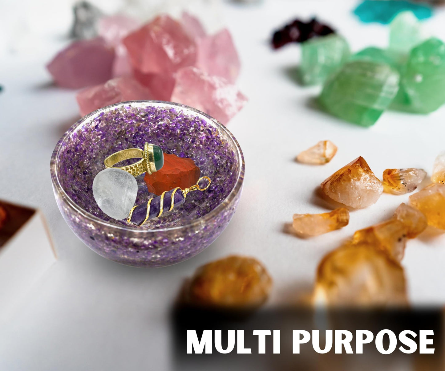 Amazing Gemstone Amethyst Orgonite Orgone Crystal Gemstone Bowl - 3" Orgonite Amethyst Crystal Bowl for Meditation, Crystals and Healing Stones Gift and Protection