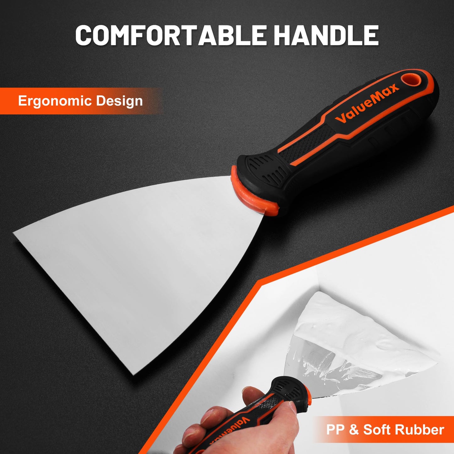 VALUEMAX Putty Knife Set, 6PCS Stainless Steel Paint Scraper Tools, Spackle Knives for Repairing Drywall, Scraping, Removing Wallpaper, Applying Mud, Plaster and Adhesive(1”, 1.5”, 2”, 3”, 4”, 5”)