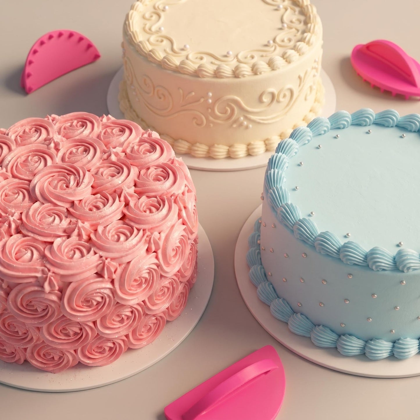 4 PCS Cake Piping Guide Tool, Cake Arch Guide Tool, Ruffle Guide Stencil, Cake Decorating Tools, Cake Ruffle Marker (2 PCS 6'' + 2 PCS 10'') for Cakes