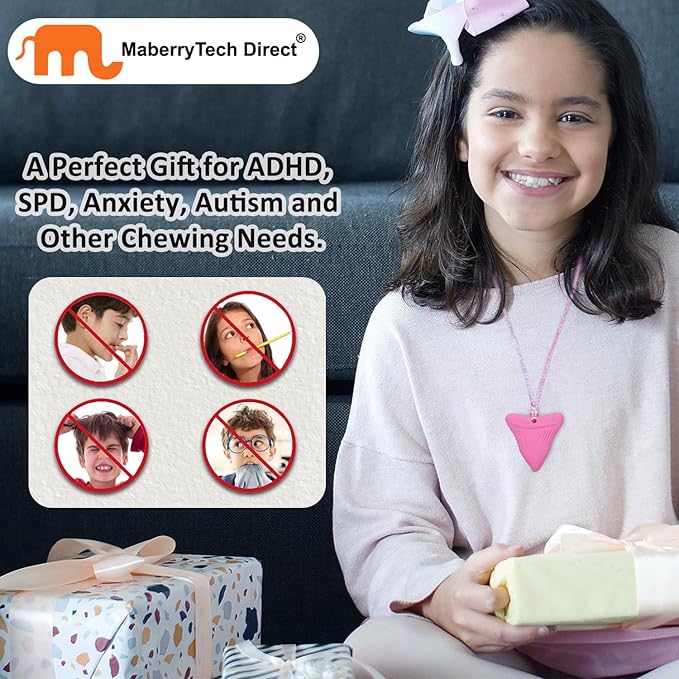 Chew Necklaces Sensory Stim Toys for Kids - 6 Pack, Silicone Chewy Necklaces for Girls Boys Teens Adults with Autism Anxiety ADHD SPD or Other Sensory Needs - Pink