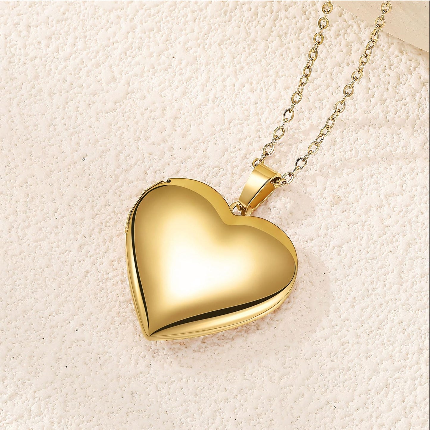 PHOCKSIN Glossy Gold Heart Lockets Personalized Locket Necklace for Women Custom Photo Picture Locket with Text & Symbols Engraved Customized Gifts