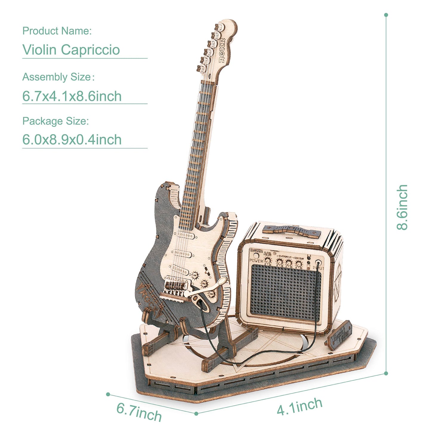 ROKR Wooden 3D Puzzles for Adults Guitar, Musical Instrument Model Kit 3D Puzzles to Build, Desk Decor/DIY Hobbies/Gifts (Electric Guitar)