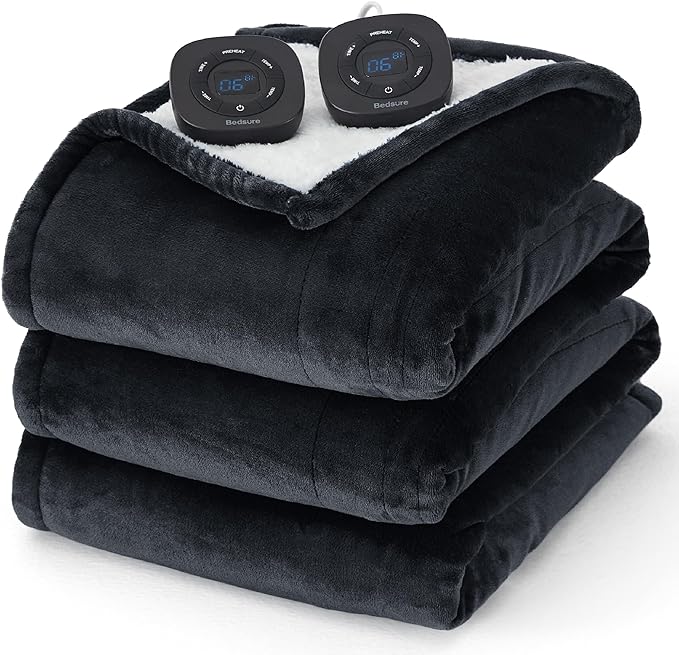 Bedsure Electric Blanket King Size - Dual Control Heated Blanket King Size, Fast Heating with 10 Time Settings & 10 Heat Settings, Warm Gift for Grandma (100x90 inches, Black)