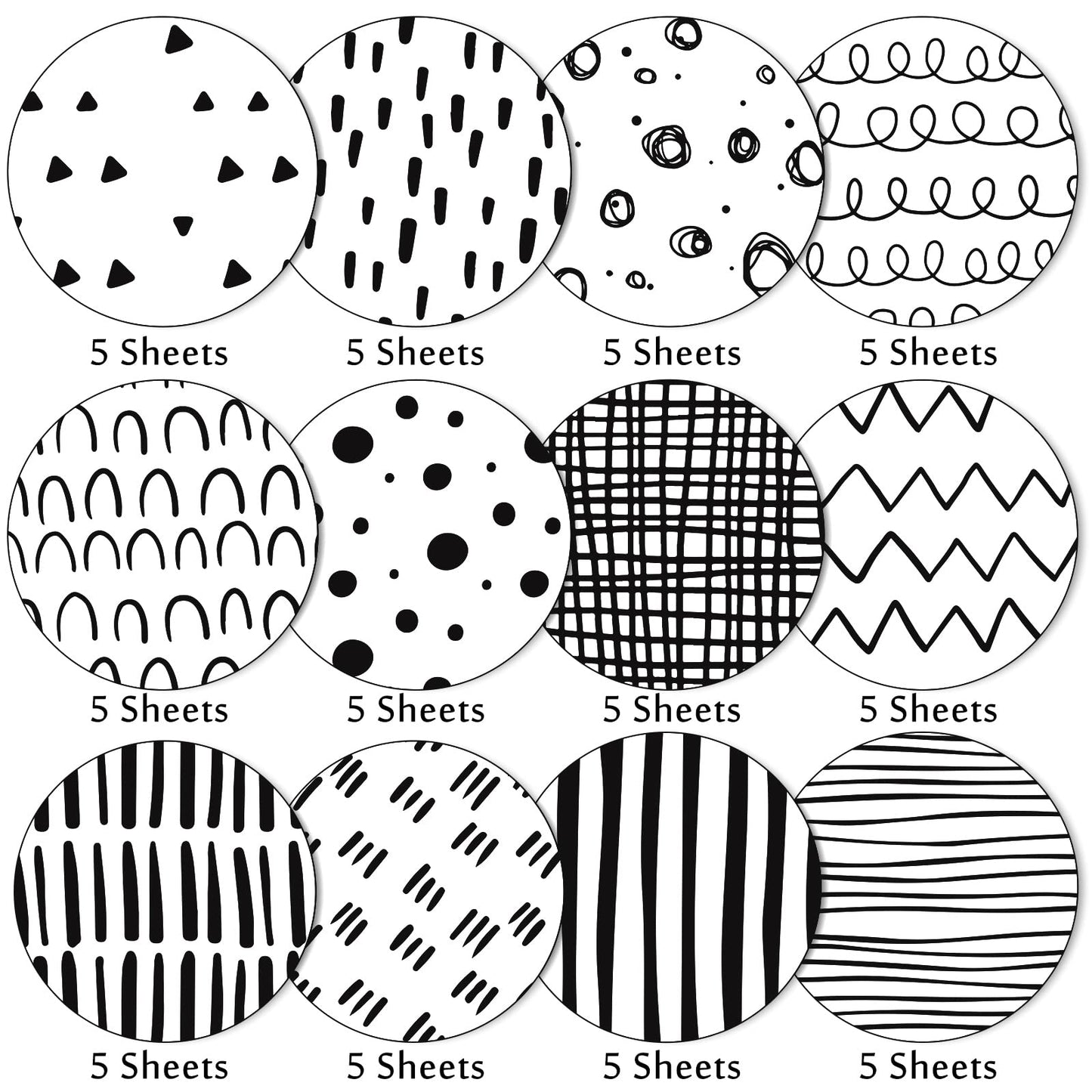 Whaline 60 Sheet Black & White Doodle Pattern Paper A5 Size Hand Drawn Squiggles and Dots Scrapbook Paper Double-Sided Minimalist Craft Paper for DIY Card Making Supplies, 12 Designs