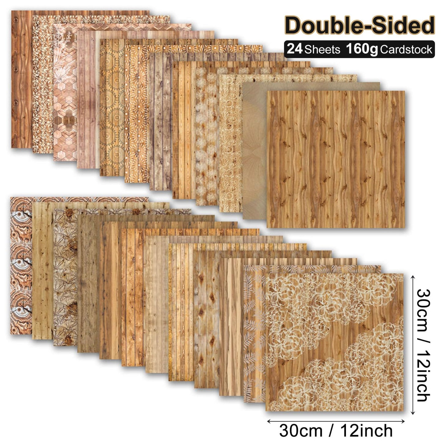 Scrapbook Paper Wooden Boho Patterned Paper Pad 12×12,24 Sheets Double-Sided Bobo Floral Scrapbooking CardStock Papers Pad for Holiday Cardmaking DIY Origami Papers. (PAD2108, 12inch)