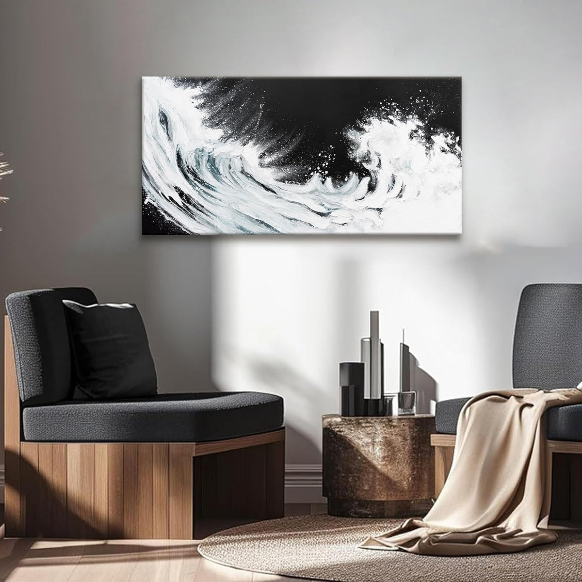TAIJXAGSG Black And White Abstract Wall Art Painting Canvas Art Wall Decor 20x40 Inch Decorations White Ocean Waves Wall Art Canvas Abstract Art Picture For Bedroom Kitchen Office Home Decor