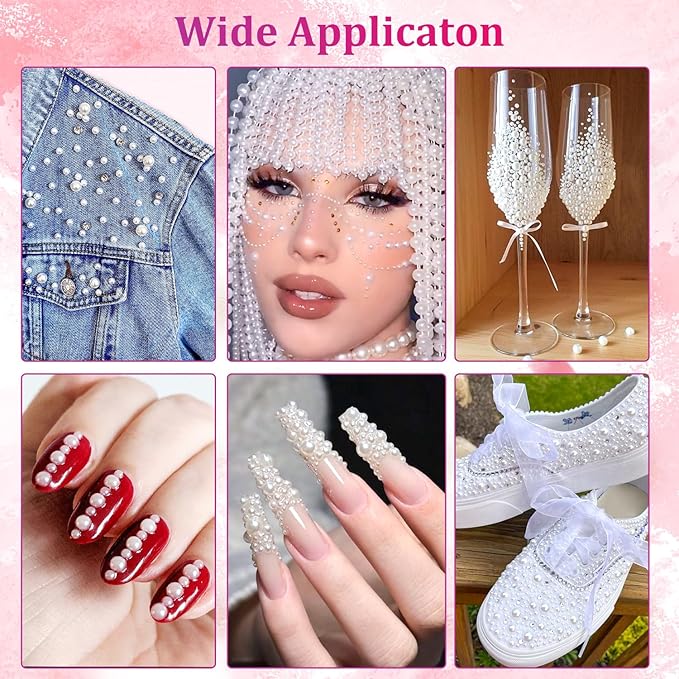 Belleboost Flat Back Pearls Kits 2 Boxes of Flatback White Half Round Pearls with Pickup Pencil and Tweezer for Home DIY and Professional Nail Art, Face Makeup and Craft