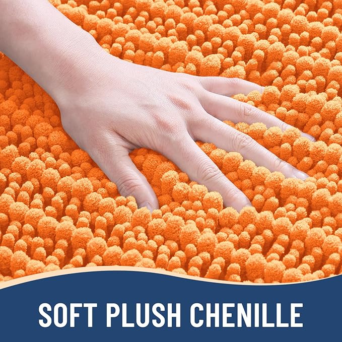 Arotive Luxury Chenille Bathroom Rug Mat, Extra Soft Thick Absorbent Shaggy Bath Rugs, Non-Slip Machine Wash Dry, Plush Bath Mats for Bathroom, Shower and Tub, 60x24, Orange