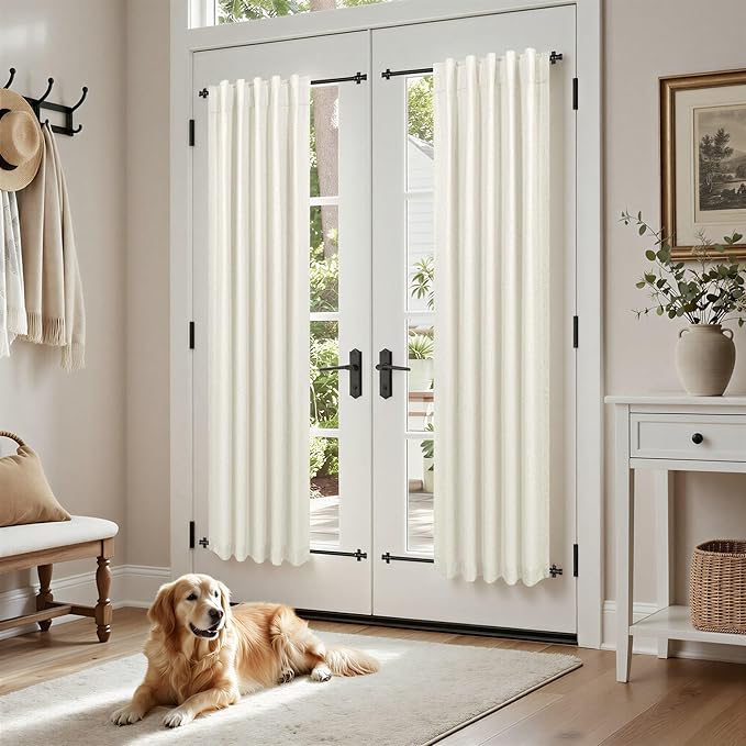Pitalk Natural Cream Linen Blackout Curtains 64 Inch Length 2 Panels for Bedroom Living Room Black Out Linen Textured Window Drape Privacy Decorative Back Tab Rod Pocket Burlap Look Decor 42 x 64 Long