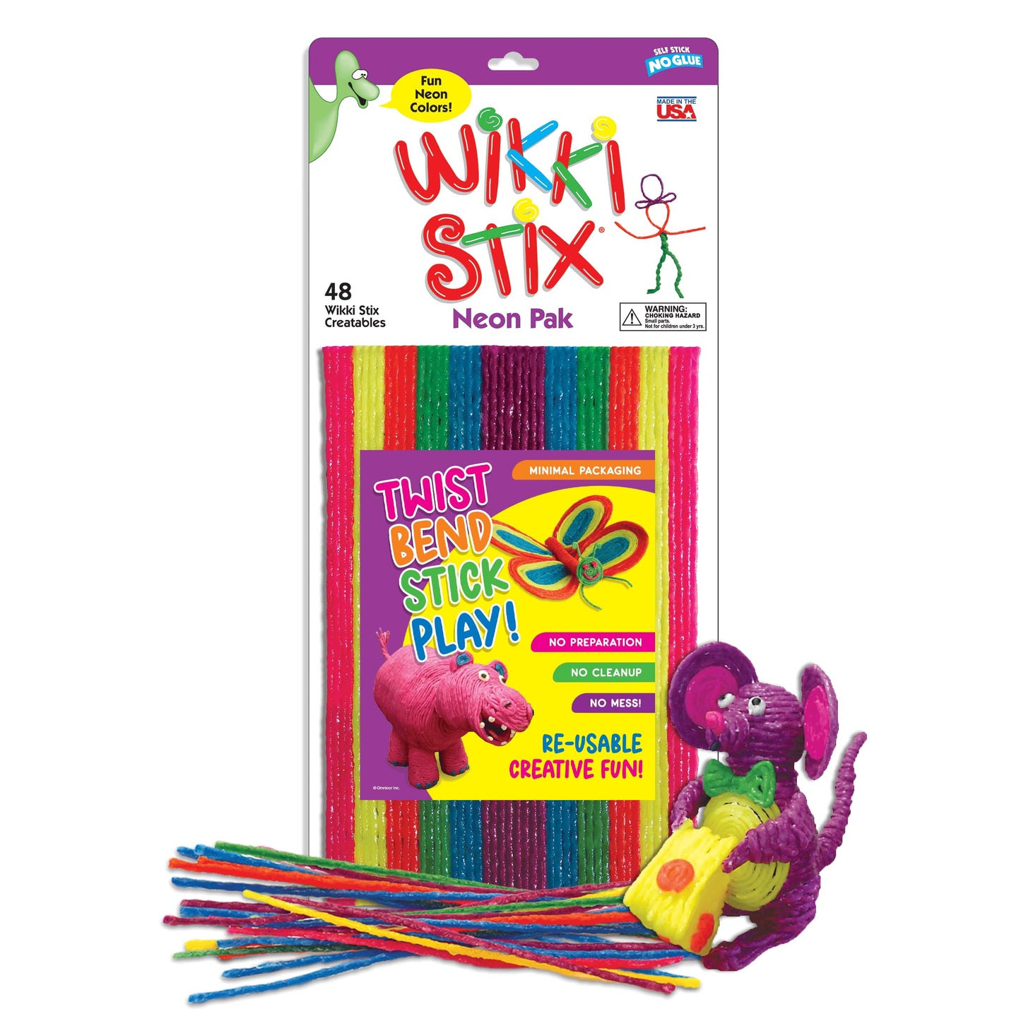 Arts and Crafts for Kids Triple Play Pack, Non-Toxic, Waxed Yarn, Fidget Toy, Reusable Molding and Sculpting Playset, American Made by Wikki Stix, 3 Color Sets, 144 Count