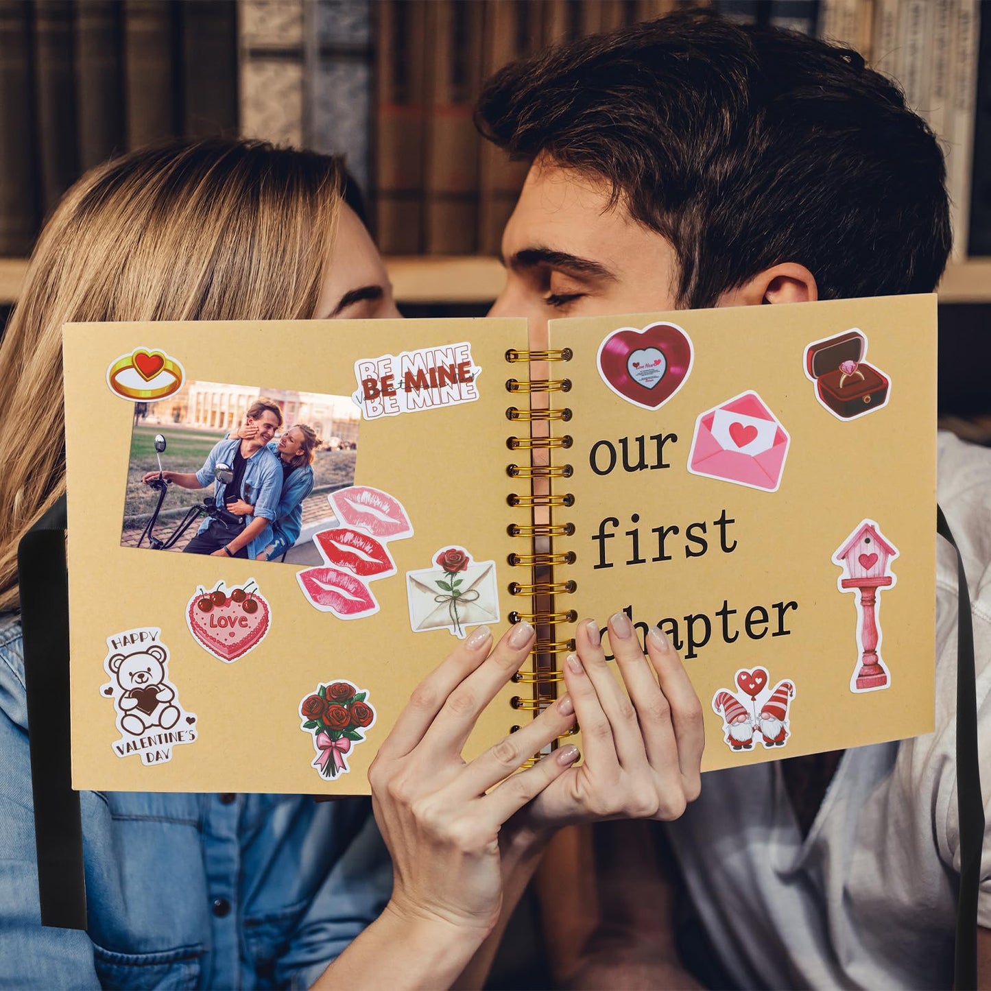 Epakh Valentine Scrapbook 1 Year Gift for Her Our First Chapter Anniversary Scrap Book Supply Souvenir Memory Book DIY Kit Gift 8.3" for Galentine Wedding Birthday Anniversary Journaling Accessory
