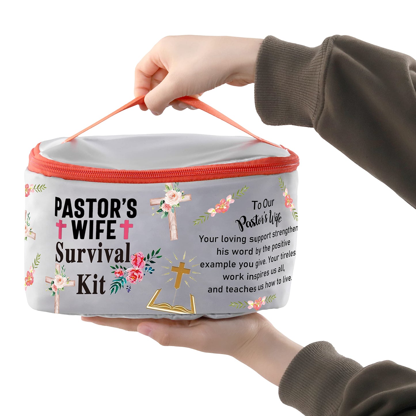 PXTIDY Pastor's Wife Survival Kit Pastor Wife's Makeup Organizer Bag Bible Study Toiletry Case Priest Minister Wife Gift(-LT)