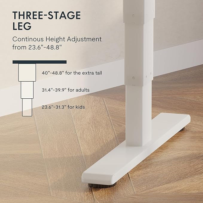 FlexiSpot E6 Solid Wood 3-Stage Dual Motor 48 x 24 Electric Standing Desk, Holds 220 lbs, Adjustable Height w/ Memory Presets, Butcher Block Rubberwood Desktop & White Frame, Ships in 2 Boxes