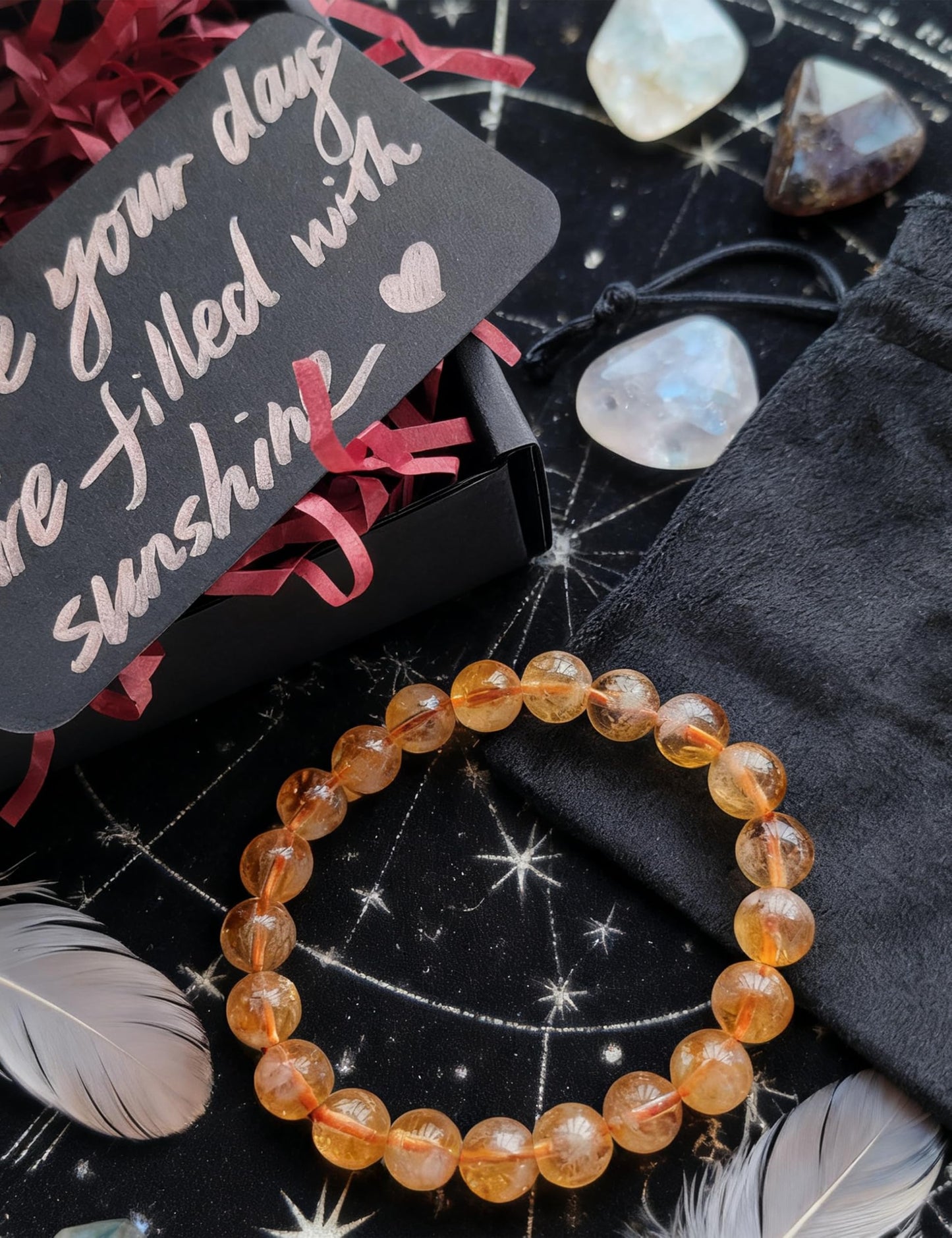 Silan's Yellow Phantom Quartz Bracelet for Women, Natural Crystal Stretch Elastic Adjustable Bracelet with Lucky Card, Gift for Her (7-8mm)