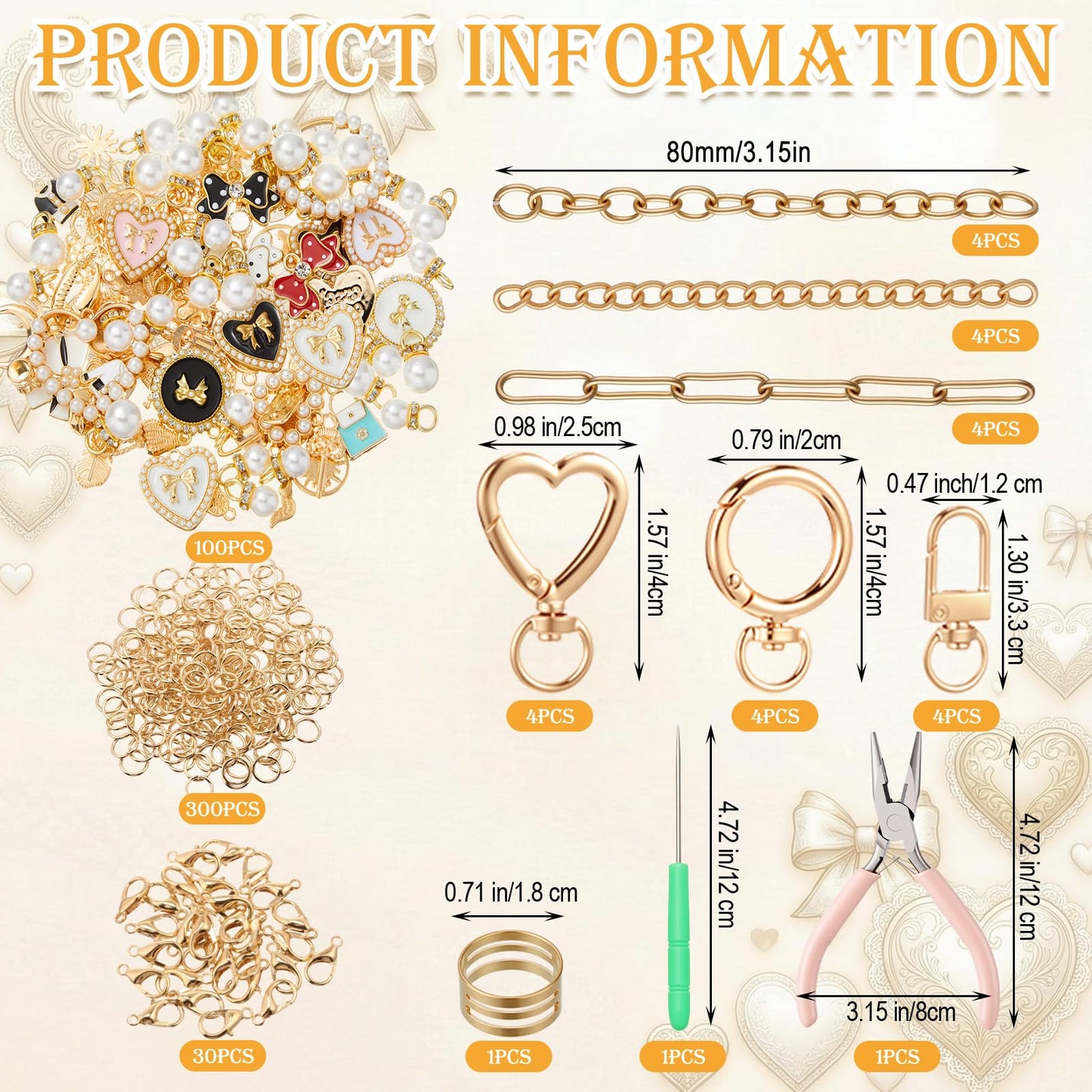 VioraWhite 457 Pcs Charms Lip Gloss Keychain Making Kit, DIY Craft with Charms, Key Chain, Jump Rings, Lobster Clasps, Chains and Tools for DIY Crafting Jewelry Making Keychains Supplies