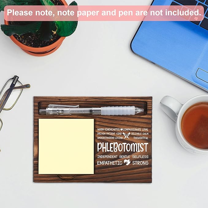 Phlebotomist Appreciation Gifts, Thank You Gift for Phlebotomist, Phlebotomy Office Coworkers Staff Appreciation Gifts, Sticky Note Holder Wooden Notepad & Pen Holder 6.5" x 4.7" - FTA268