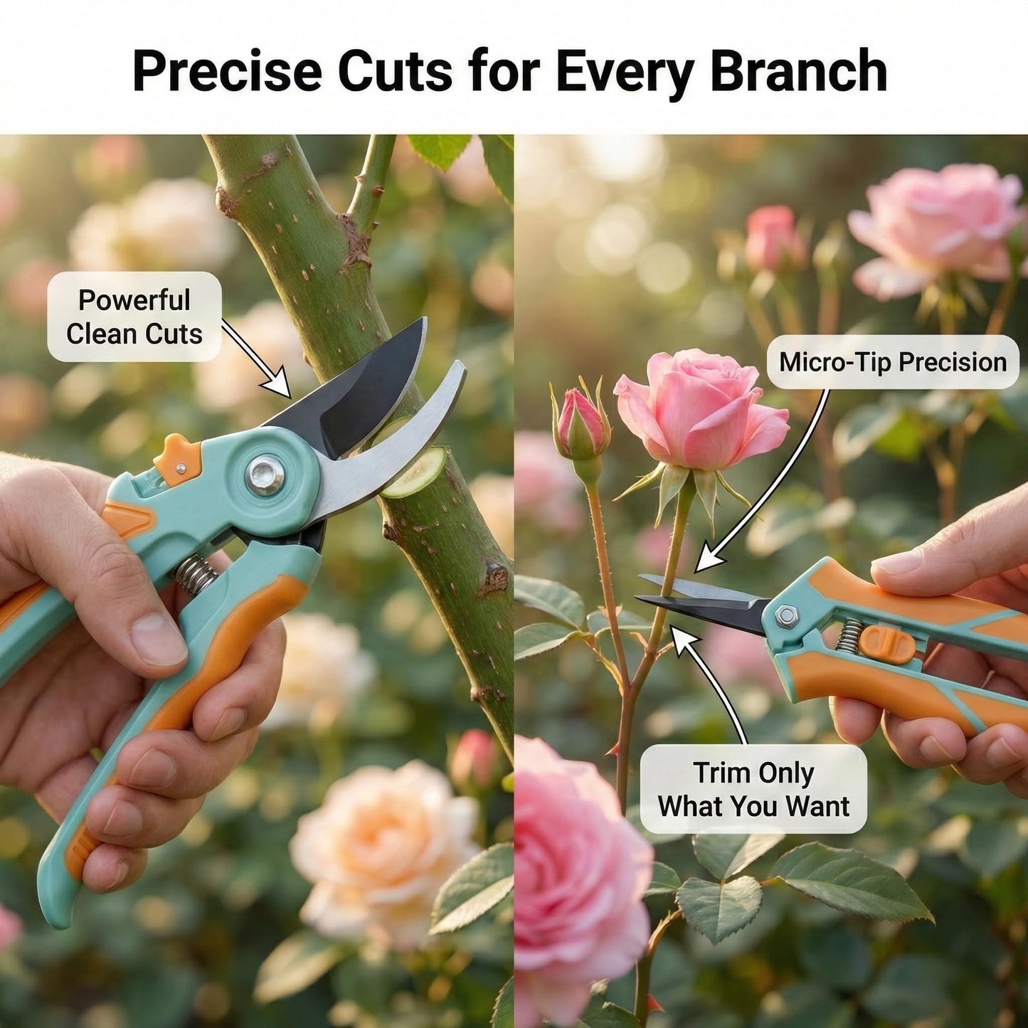 NEXON Garden Pruning Shears 2 Pack, 8" Bypass Hand Pruner & 6.25" Precision Garden Scissors, Professional Garden Clippers for Plants and Flowers