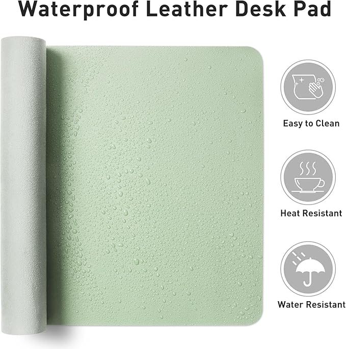 Aothia Faux Leather Desk Mat – Large Mouse Pad, Non-Slip PU Leather Blotter, Waterproof Writing Surface for Office and Home (Aqua, 47.2" x 23.6")