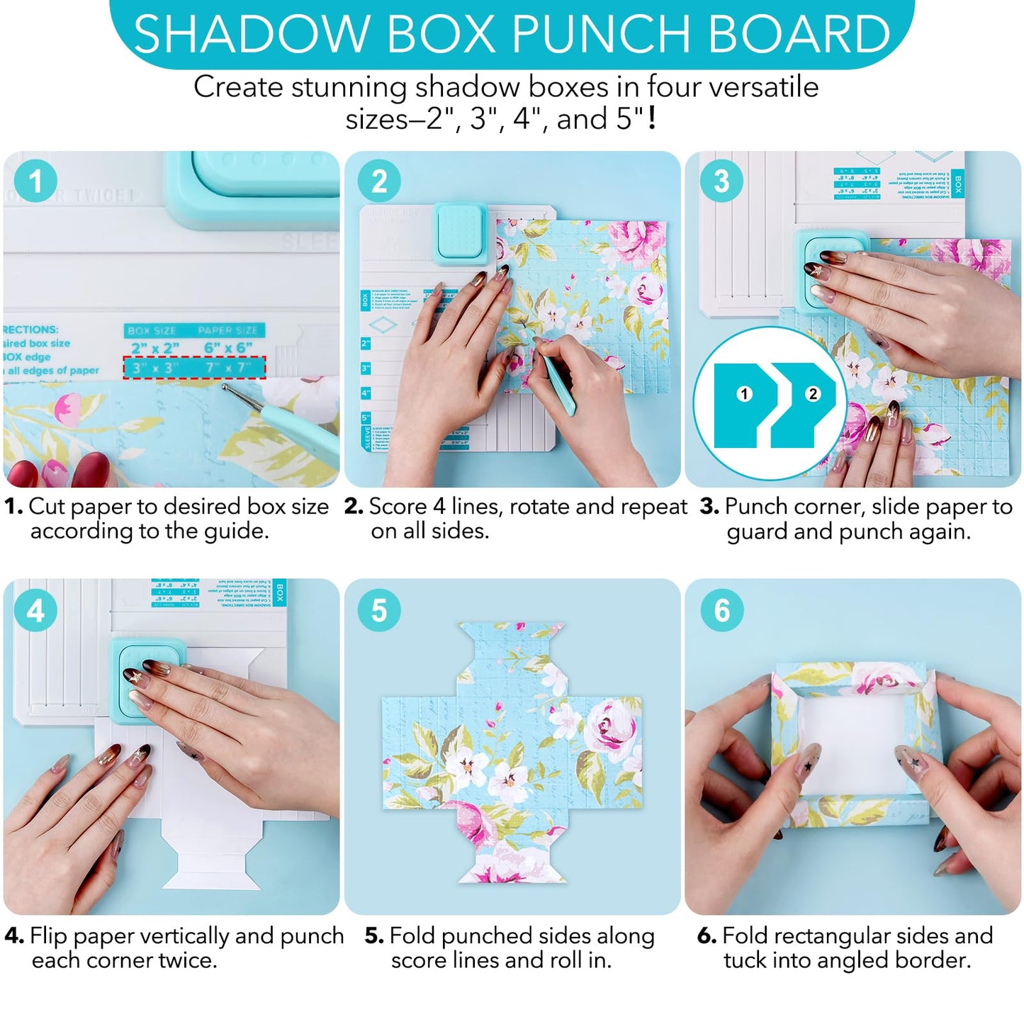 BAOFALI Shadow Box Punch Board for DIY Making 2" 3" 4" 5" Shadow Boxes and Sleeves, Shadow Box Punches Boards with Scoring Tool for DIY Crafting Scrapbooking Holiday Cards Photo