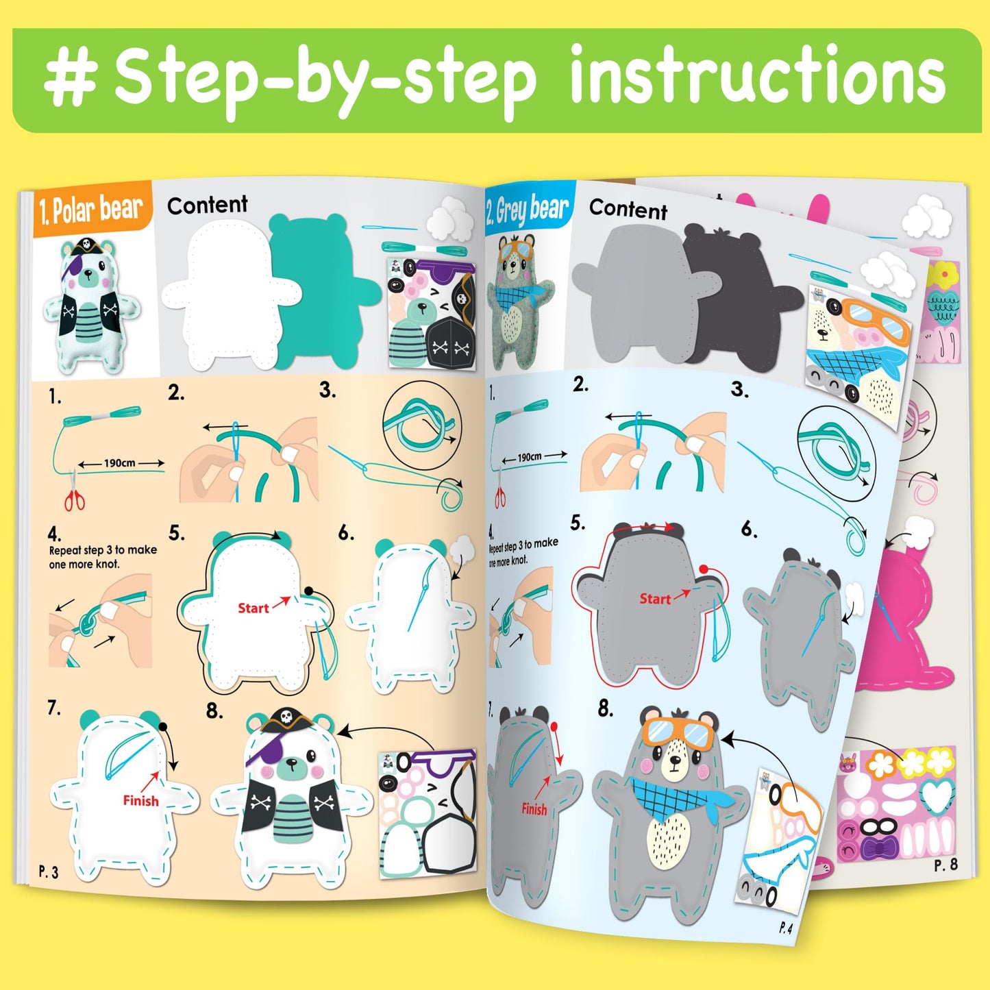 EZCRA Bear & Animal Sewing Kit for Kids Ages 4-8, No-Mess Felt Craft Projects, 4 Easy Beginner Learn-to-Sew Arts & Crafts for Boys and Girls