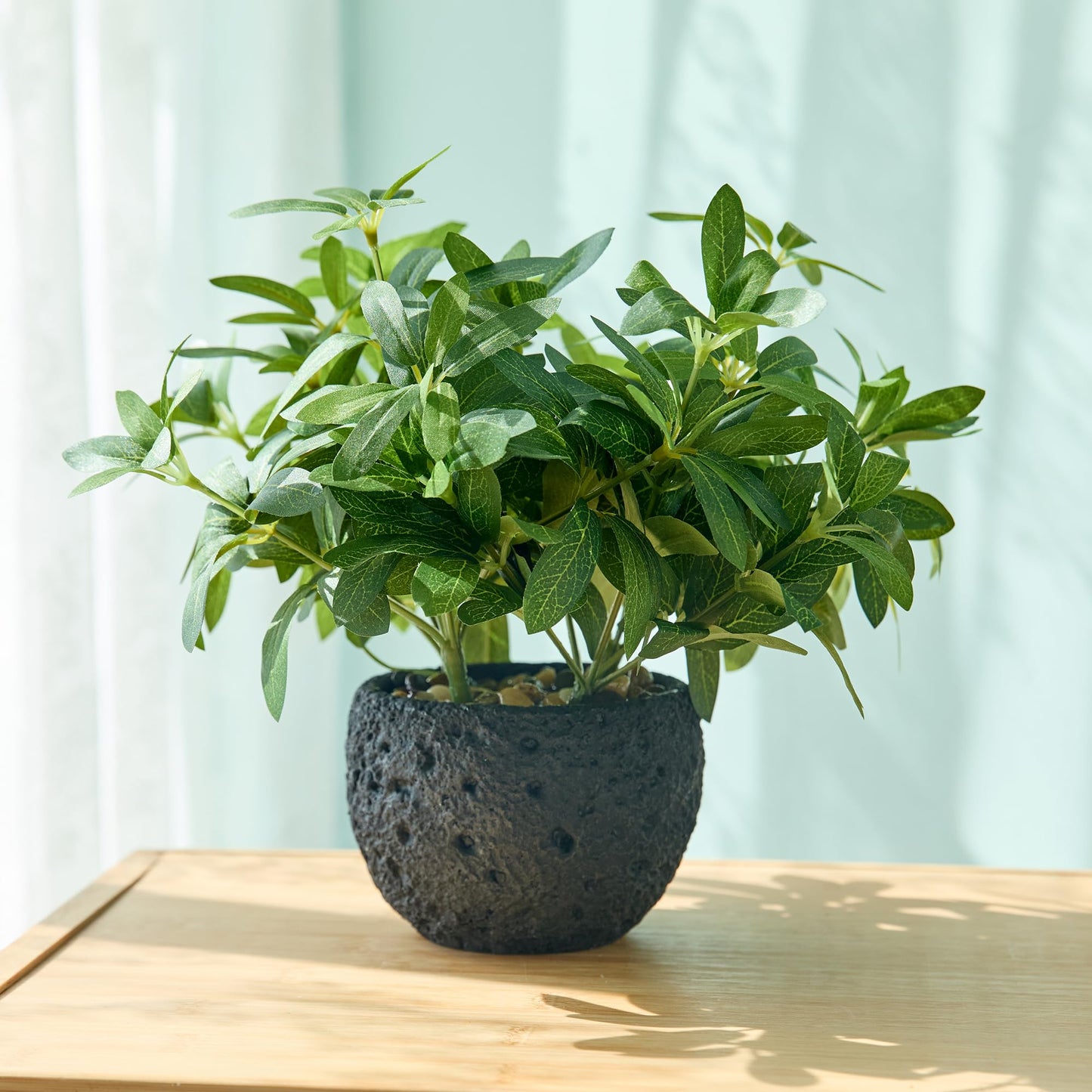 AlphaAcc 9.5" Artificial Plants with Olive Leaves Real Looking Faux Plants Fake Greenery Potted in Black Round Ball Planter for Tabletop Bathroom Kitchen Office Housewarming Gift Home Decor
