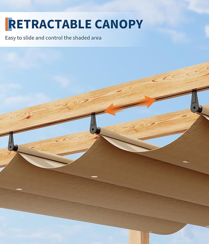 10 x 13 ft Aluminum Pergola with Adjustable Canopy, Outdoor Metal Pergola, Imitation Wood-Grain Sun Shade Shelter for Garden Patio Backyard Deck