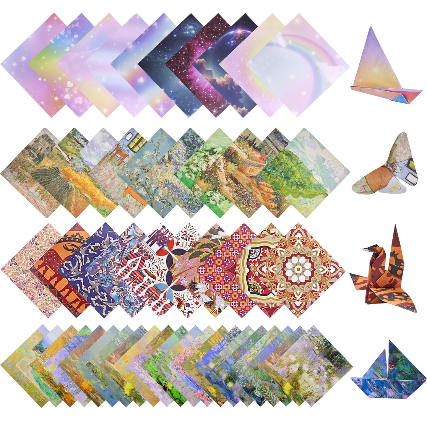 JoyCat Origami Papers, 6x6 Inches - 200 Sheets Premium Origami Paper Kit – Double Sided Patterned Paper (4-Theme Mega Pack) – Van Gogh & Monet Art, Ethnic Designs