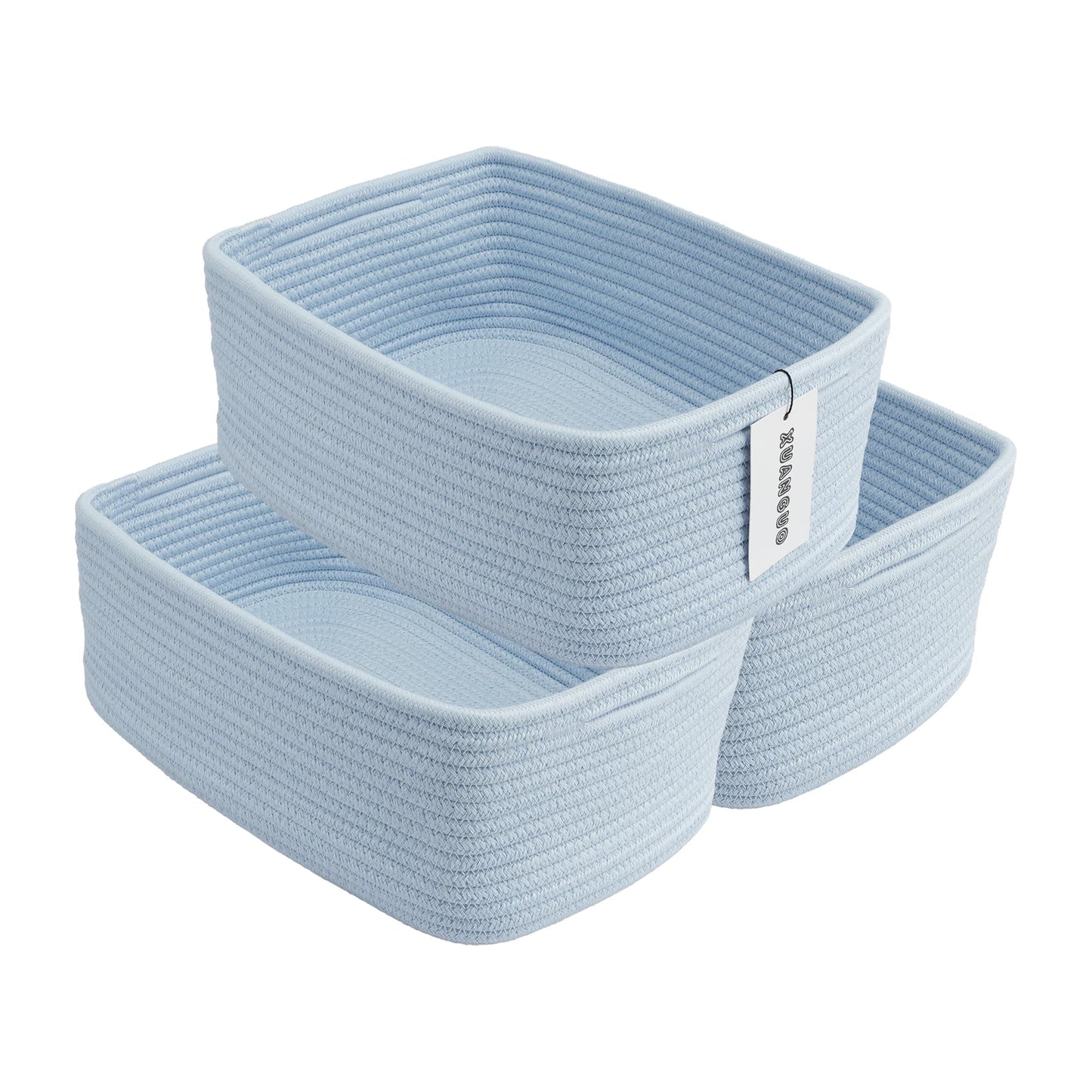 XUANGUO Small Woven Storage Baskets 13“X9”X5“ Decorative Rope Bins for Organizing Shelves, Closets, and Toys, Empty Gift Baskets, Cute Organizer Basket for Home and Office (blue, Large)